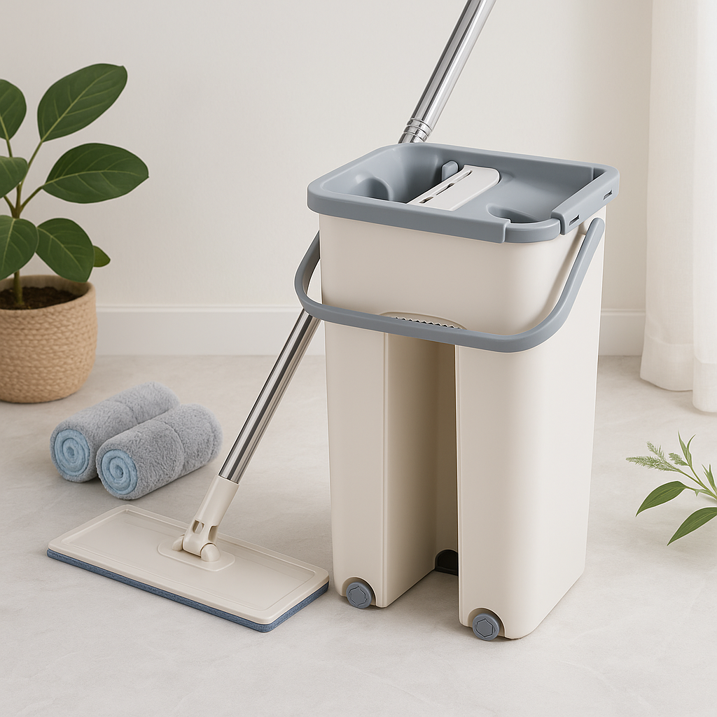 Hands-Free Flat Mop and Bucket Set